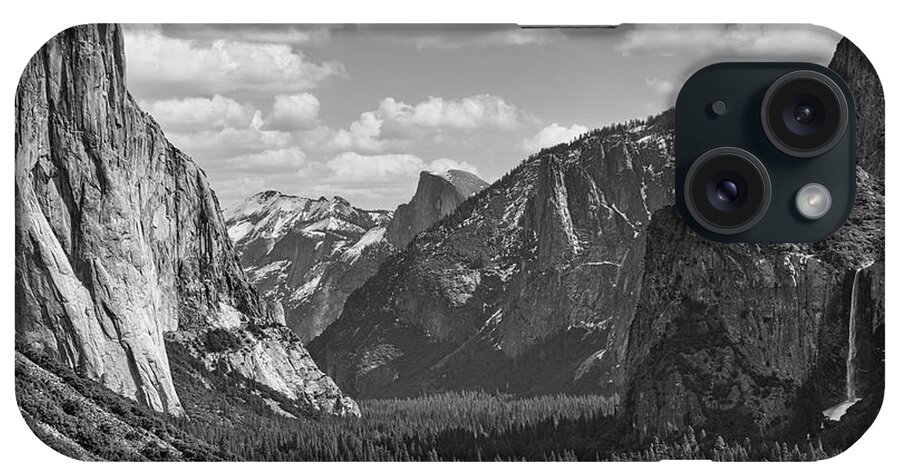 Yosemite iPhone Case featuring the photograph Tunnel View Yosemite Black White #1 by Chuck Kuhn