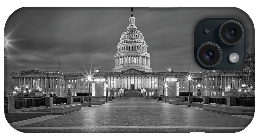 Us Capitol iPhone Case featuring the photograph US Capitol Building bw #1 by Susan Candelario