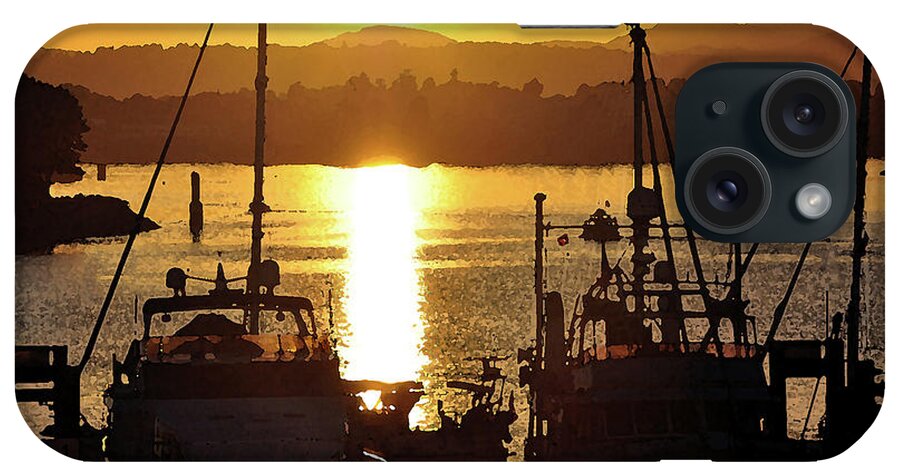 Boats iPhone Case featuring the digital art Victoria Harbour Sunset by Kirt Tisdale