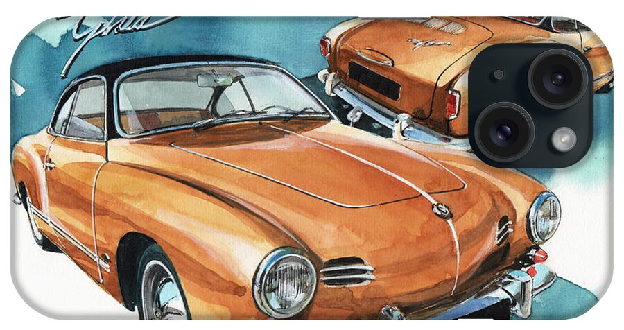 Vw iPhone Case featuring the painting VW Karman Ghia #1 by Yoshiharu Miyakawa