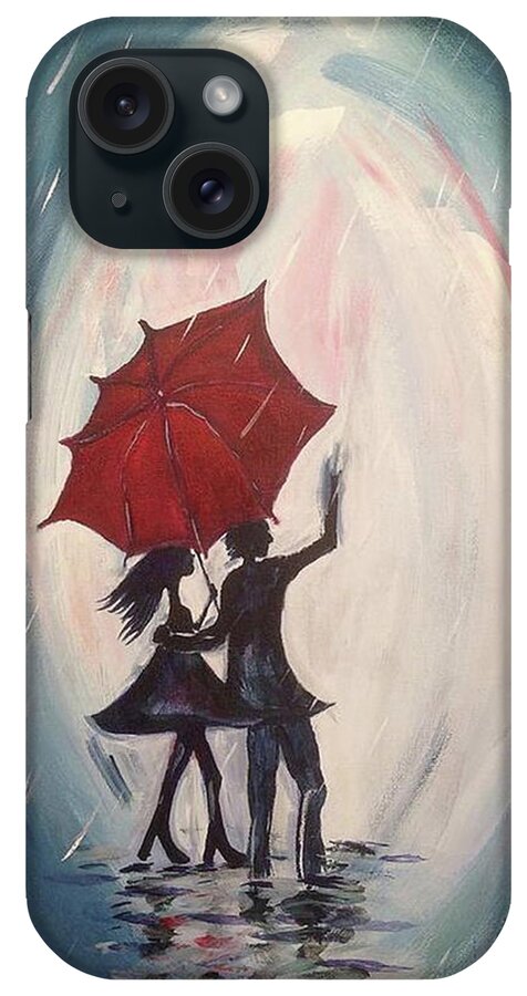 Lovers iPhone Case featuring the painting Walking in the Rain by Roxy Rich