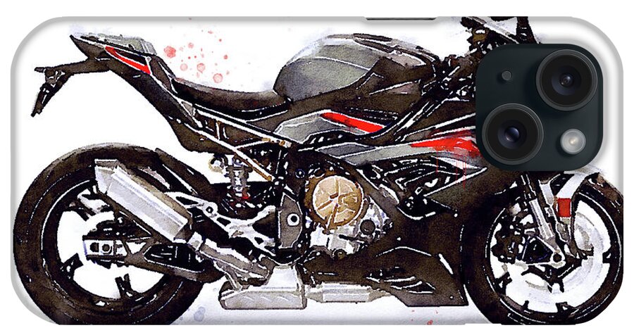 Sport iPhone Case featuring the painting Watercolor Motorcycle BMW S1000RR - original artwork by Vart. #1 by Vart Studio