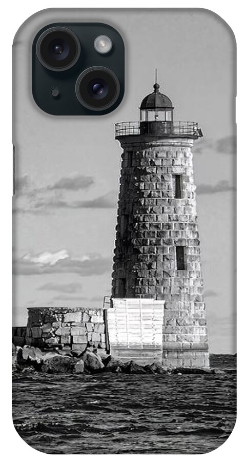 Black And White iPhone Case featuring the digital art Whaleback Lighthouse - Kittery, Maine #1 by Deb Bryce