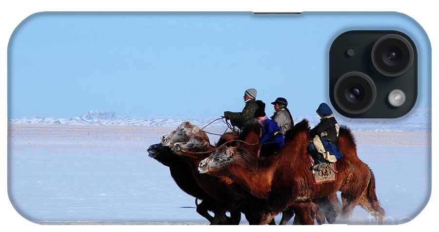 Winter Camel Racing iPhone Case featuring the photograph Winter Camel racing #1 by Elbegzaya Lkhagvasuren