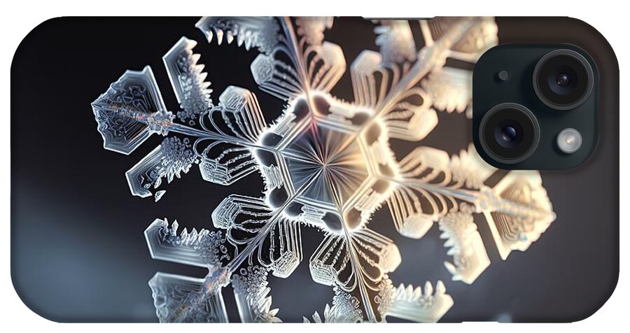 Snowflake iPhone Case featuring the digital art Winter snowflake on black background #1 by Benny Marty