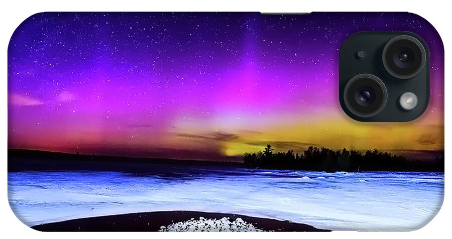 Northern Lights iPhone Case featuring the photograph Northern Lights over Boulder Lake #10 by Shixing Wen