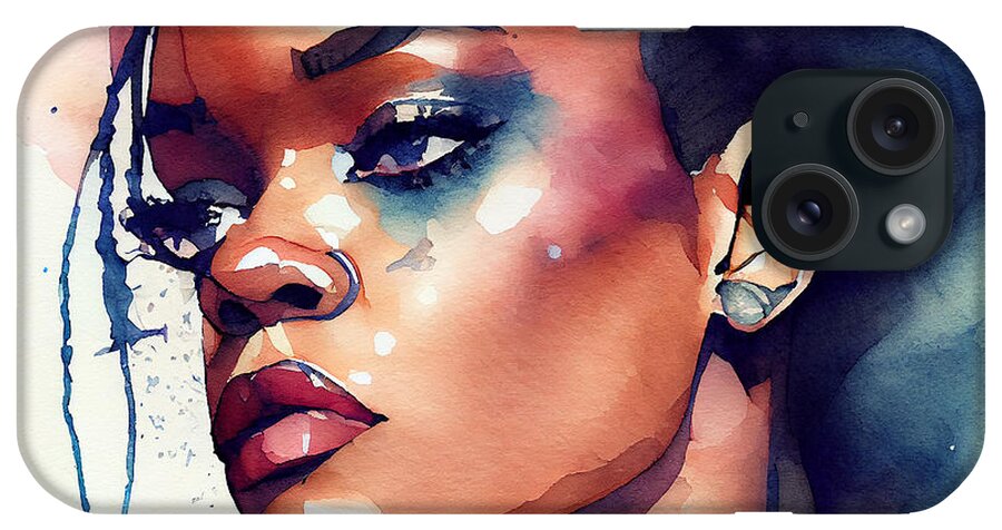 Rihanna iPhone Case featuring the mixed media Watercolour Of Rihanna #11 by Smart Aviation