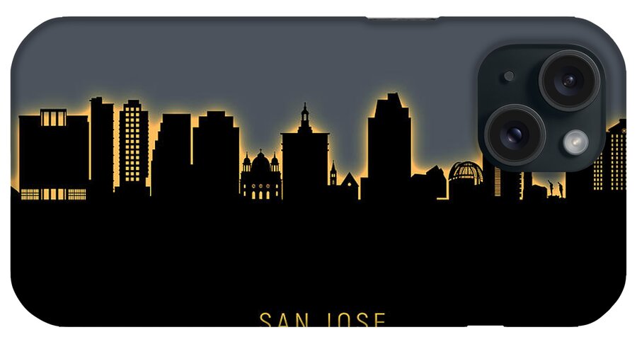 San Jose iPhone Case featuring the digital art San Jose California Skyline #13 by Michael Tompsett