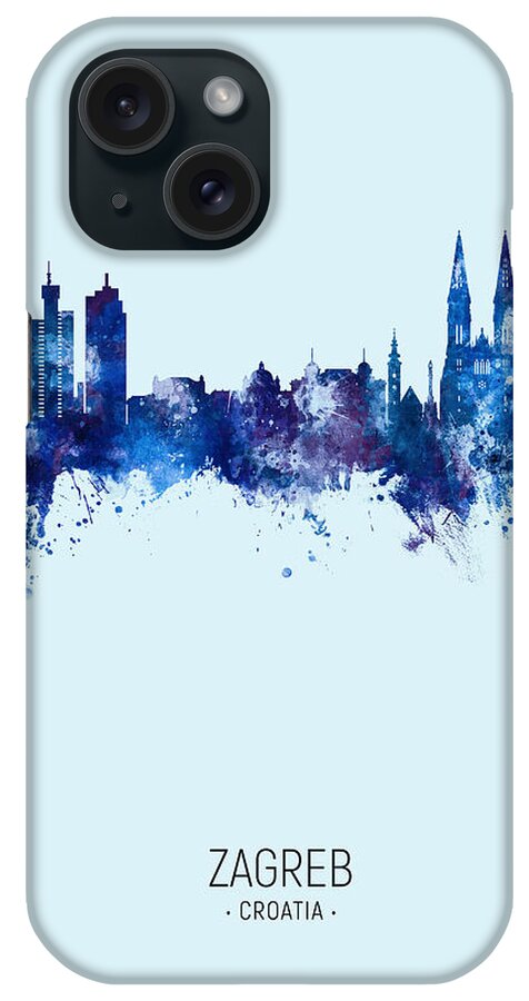 Zagreb iPhone Case featuring the digital art Zagreb Croatia Skyline #14 by Michael Tompsett