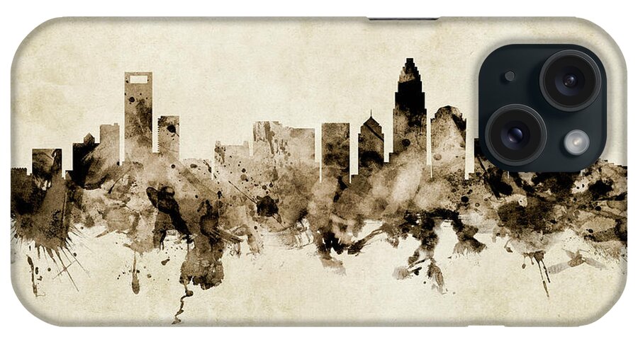 Charlotte iPhone Case featuring the digital art Charlotte North Carolina Skyline #15 by Michael Tompsett