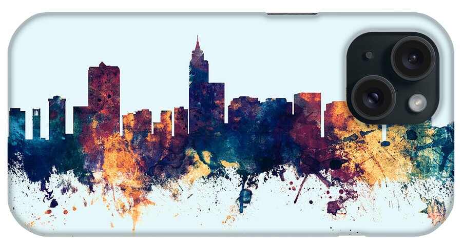 Raleigh iPhone Case featuring the digital art Raleigh North Carolina Skyline #15 by Michael Tompsett