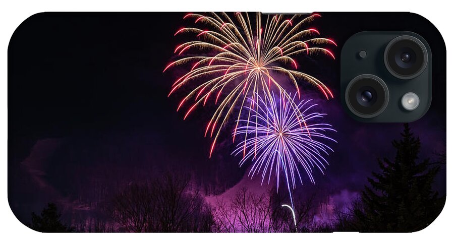 Fireworks iPhone Case featuring the photograph Winter Ski Resort Fireworks #15 by Chad Dikun