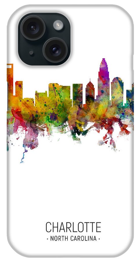 Charlotte iPhone Case featuring the digital art Charlotte North Carolina Skyline #16 by Michael Tompsett