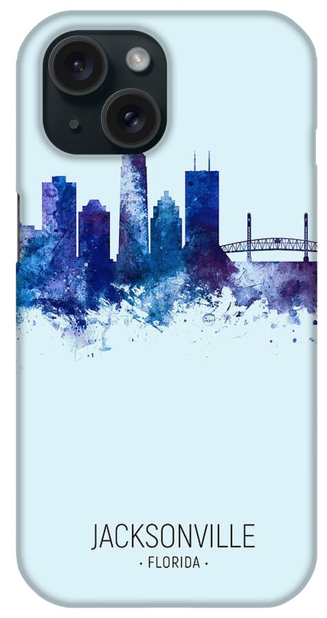 Jacksonville iPhone Case featuring the digital art Jacksonville Florida Skyline #16 by Michael Tompsett