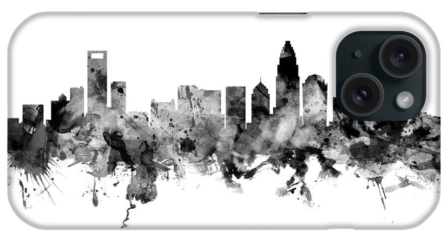 Charlotte iPhone Case featuring the digital art Charlotte North Carolina Skyline #17 by Michael Tompsett