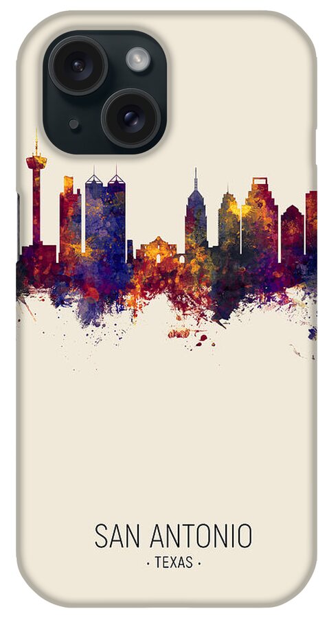 San Antonio iPhone Case featuring the digital art San Antonio Texas Skyline #17 by Michael Tompsett