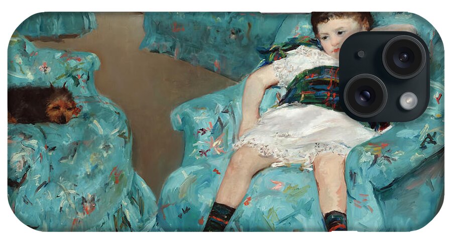 Mary Cassatt iPhone Case featuring the painting Little Girl in a Blue Armchair by Mary Cassatt by Mango Art