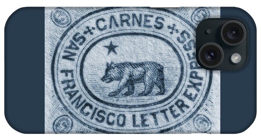 Dispatch iPhone Case featuring the digital art 1865 Carnes - City Letter Express, San Francisco - 5cts. Deep Blue - Mail Art Post by Fred Larucci