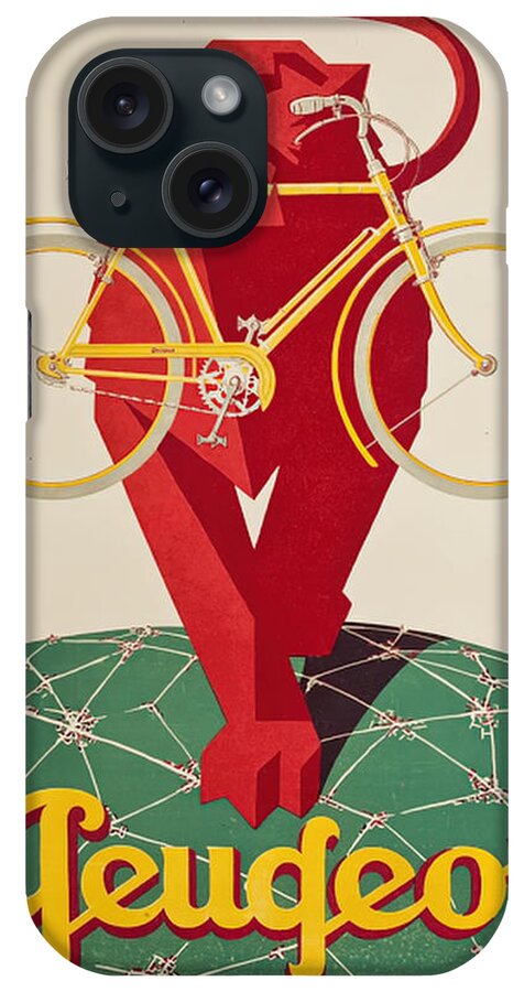 Peugeot iPhone Case featuring the photograph 1940s Peugeot bicycle advertisement by Retrographs