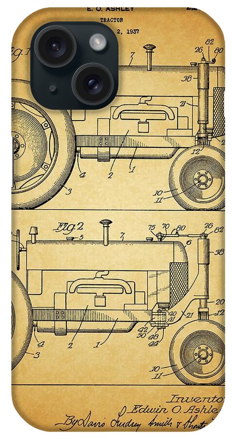 1940 Tractor Patent Drawing iPhone Case featuring the drawing 1940 Tractor Patent Drawing by Dan Sproul