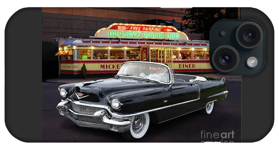 1956 iPhone Case featuring the photograph 1956 Cadillac At Mickey's Dining Car by Ron Long