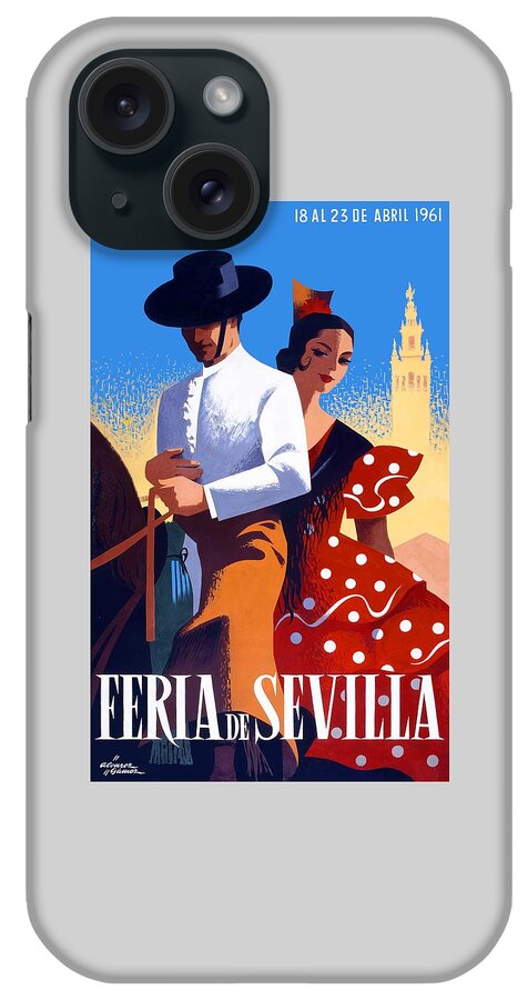 Spain iPhone Case featuring the digital art 1961 SPAIN Feria De Sevilla Poster by Retro Graphics