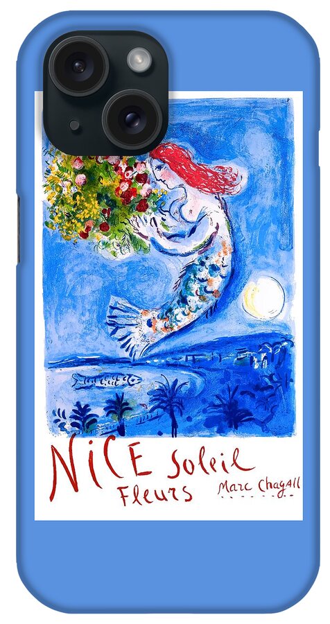 Nice France iPhone Case featuring the digital art 1962 FRANCE Marc Chagall Nice Soleil Fleurs Travel Poster by Retro Graphics