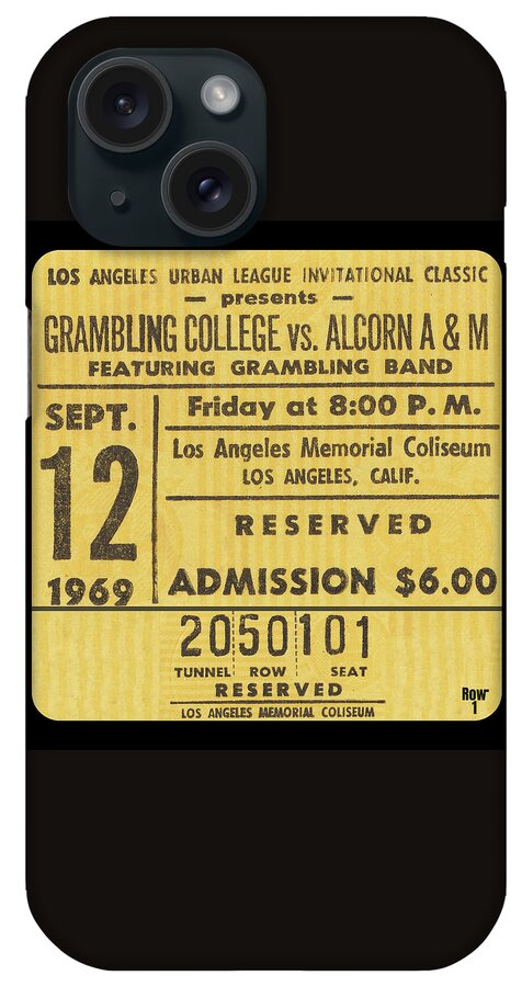 College Football iPhone Case featuring the mixed media 1969 Grambling vs. Alcorn AM Football Ticket Art by Row One Brand