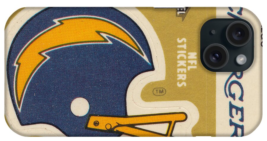 San Diego Chargers iPhone Case featuring the mixed media 1982 San Diego Chargers Fleer Decal Art by Row One Brand