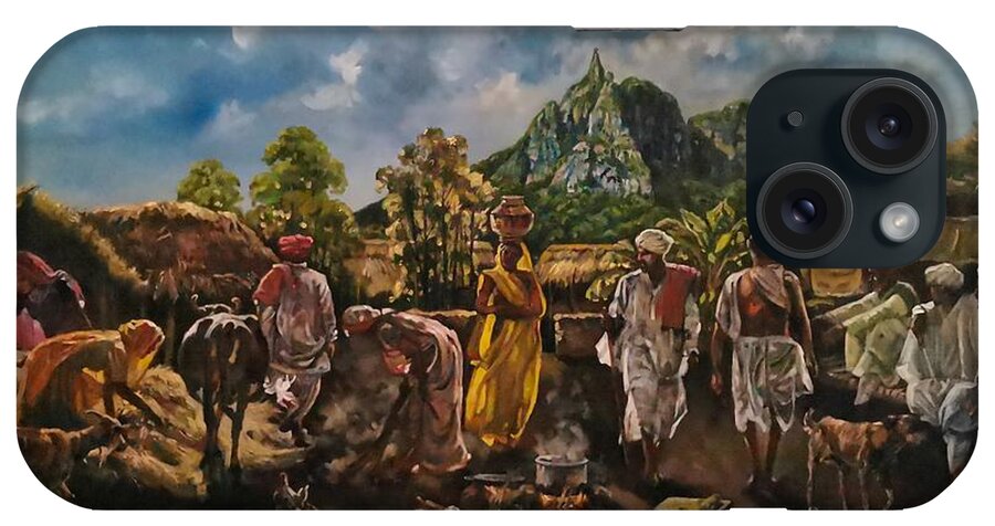  iPhone Case featuring the painting 19th century Indian settlement in Mauritius by Raouf Oderuth