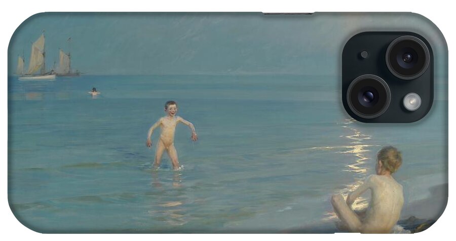 Boys Bathing At Skagen iPhone Case featuring the painting Boys Bathing at Skagen, Summer Evening #2 by Peder Severin Kroyer