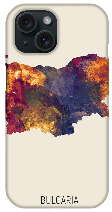 Bulgaria iPhone Case featuring the digital art Bulgaria Watercolor Map #2 by Michael Tompsett