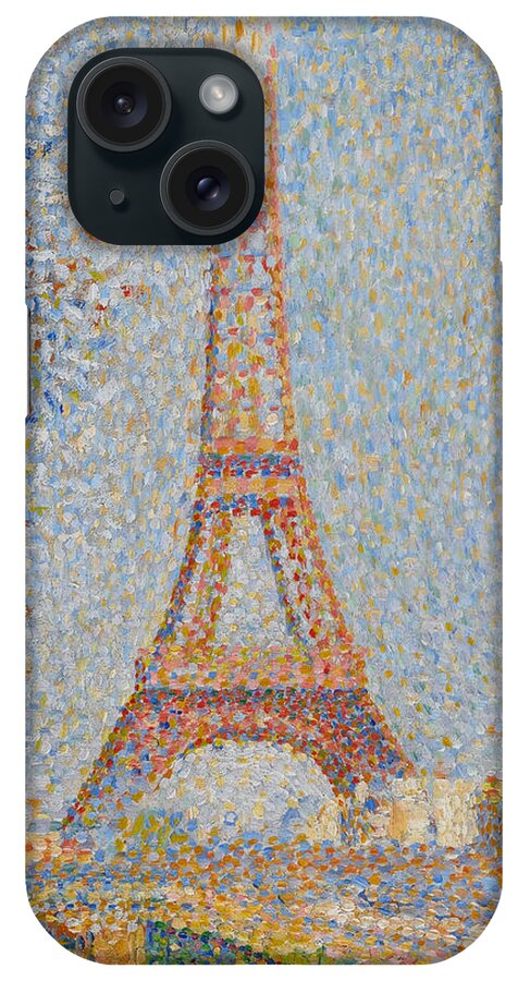 Georges Seurat iPhone Case featuring the painting Eiffel Tower by Georges Seurat by Mango Art