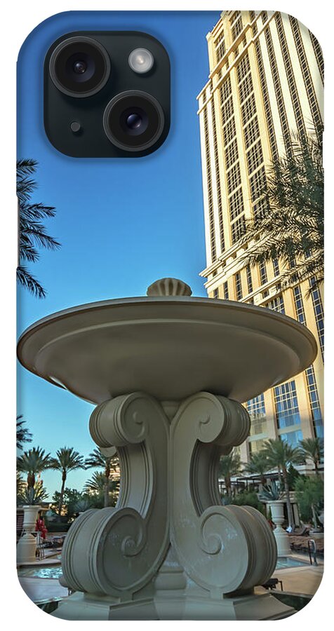 Blue Sky iPhone Case featuring the photograph Exterior of the Palazzo Hotel, which is linked to The Venetian H #2 by Alex Grichenko