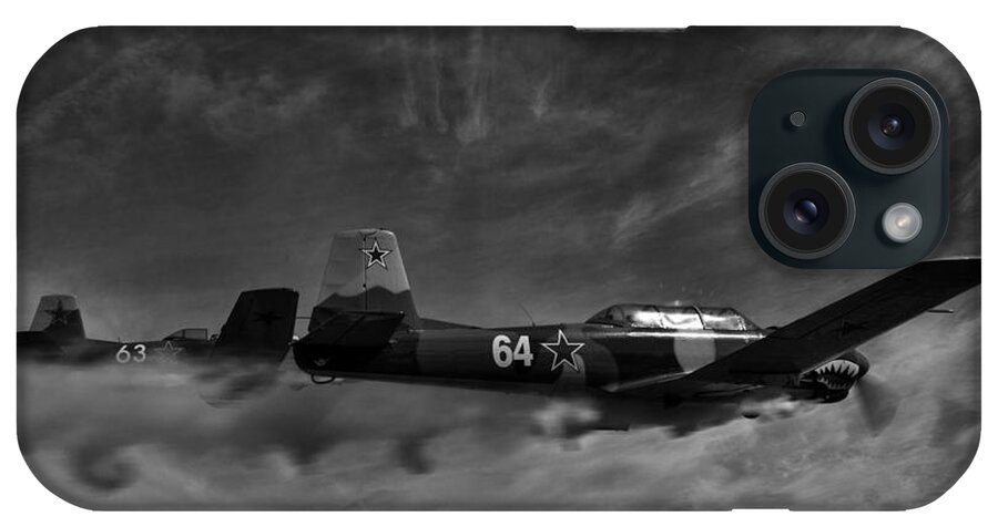 Black iPhone Case featuring the photograph Formation Flight in Black and White by Carolyn Hutchins