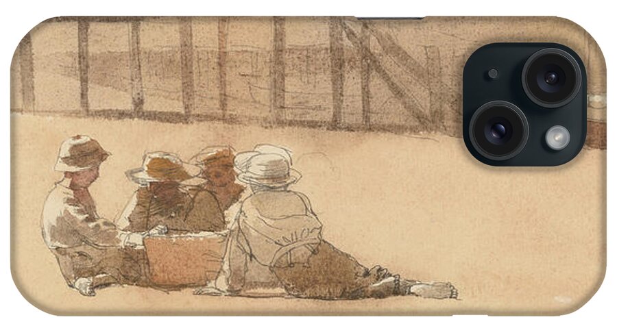 Winslow Homer iPhone Case featuring the drawing Four Boys on a Beach #3 by Winslow Homer