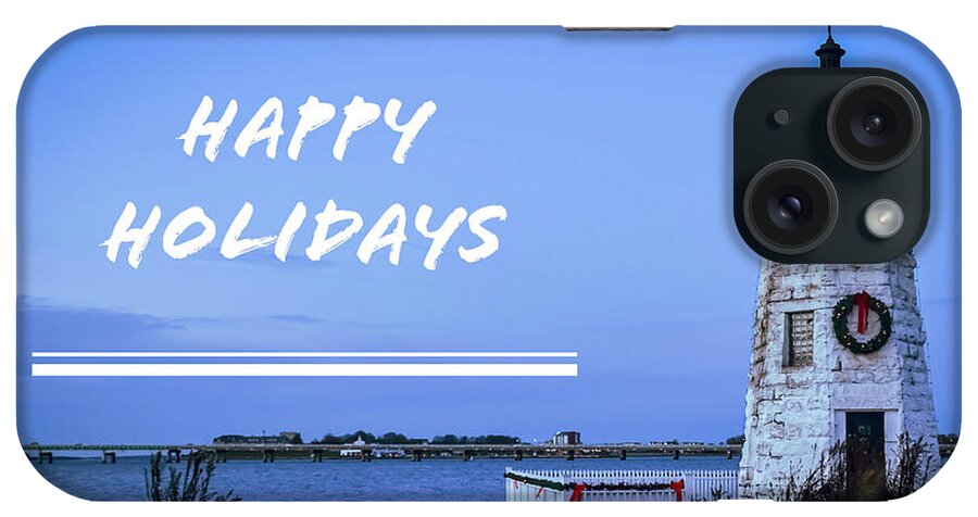 Happy Holidays From Goat Island Lighthouse iPhone Case featuring the photograph Happy Holidays from Goat Island Lighthouse #2 by Christina McGoran