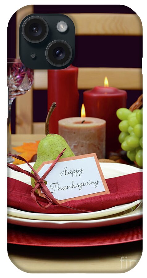 Thanksgiving iPhone Case featuring the photograph Happy Thanksgiving classic table setting. #2 by Milleflore Images