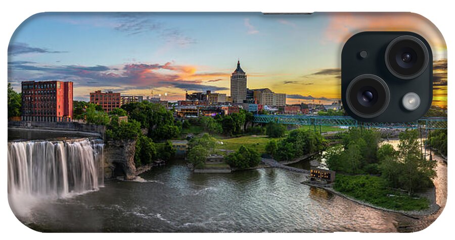High Falls Rochester Ny At Sunset iPhone Case featuring the photograph High Falls Rochester At Sunset by Mark Papke