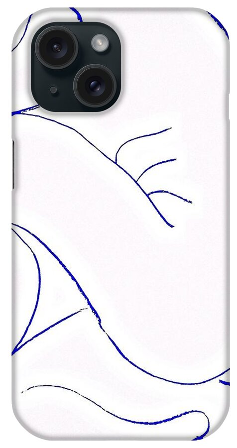 Nude iPhone Case featuring the drawing NUDE in BLUE #2 by VIVA Anderson