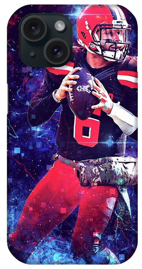 Player iPhone Case featuring the digital art Player Cleveland Browns Player Baker Mayfield Baker Mayfield Baker Mayfield Bakermayfield Baker Mayf #2 by Wrenn Huber