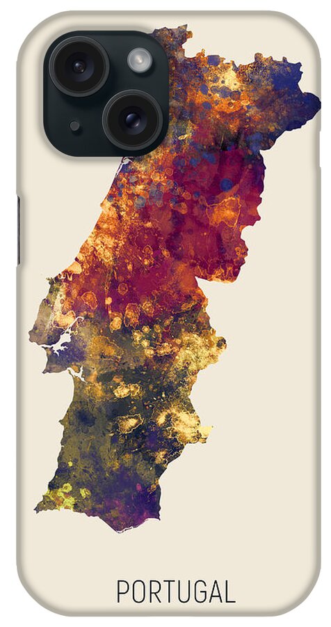 Portugal iPhone Case featuring the digital art Portugal Watercolor Map #2 by Michael Tompsett