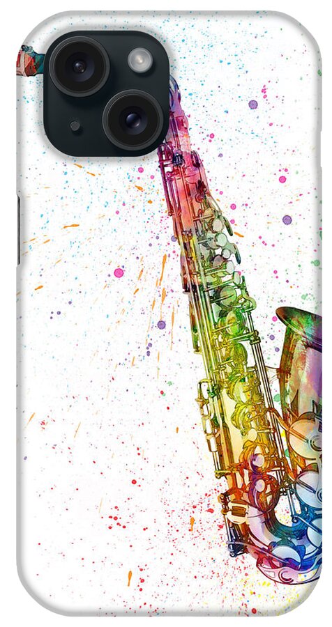 Saxophone iPhone Case featuring the digital art Saxophone Abstract Watercolor #2 by Michael Tompsett