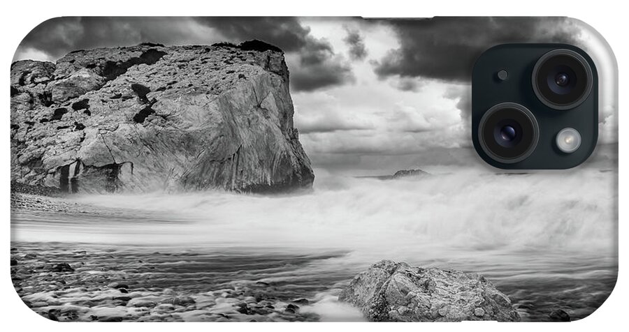 Seascape iPhone Case featuring the photograph Seascape with windy waves during stormy weather. by Michalakis Ppalis
