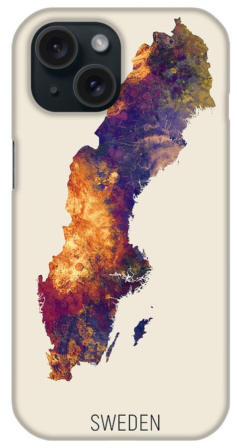 Sweden iPhone Case featuring the digital art Sweden Watercolor Map #2 by Michael Tompsett