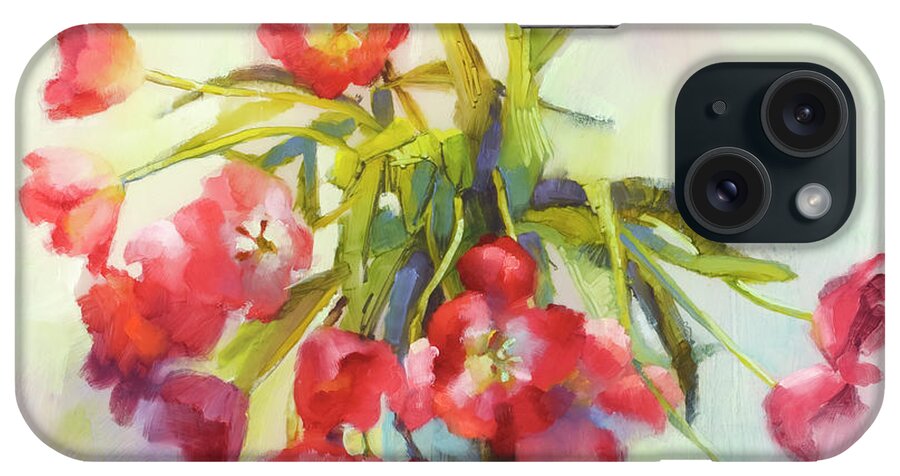 Floral Face Masks iPhone Case featuring the painting Tulip Fling by Cathy Locke
