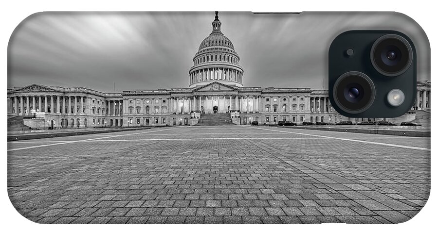 Us Capitol iPhone Case featuring the photograph US Capitol Building bw #2 by Susan Candelario