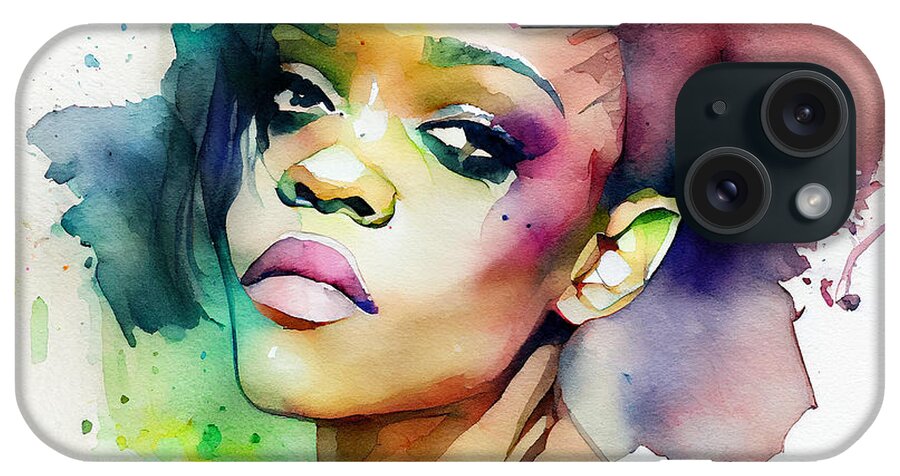 Rihanna iPhone Case featuring the mixed media Watercolour Of Rihanna #2 by Smart Aviation