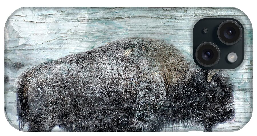Abstract iPhone Case featuring the digital art Winter Buffalo #2 by Ramona Murdock