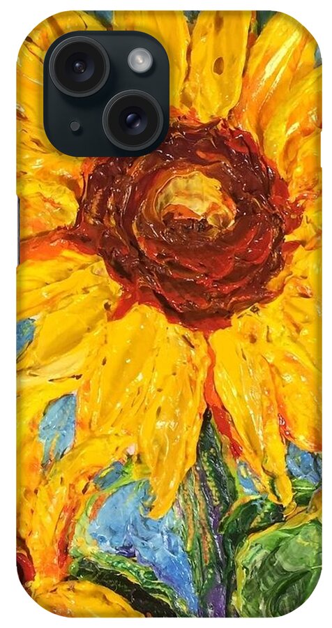 Paris Wyatt Llanso iPhone Case featuring the painting Yellow Sunflower #4 by Paris Wyatt Llanso